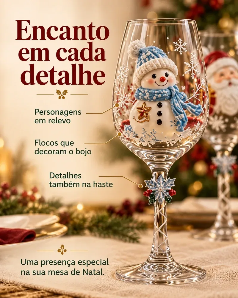 Kit 5 Taças Natalinas – Elegância e Magia para sua Ceia de Natal