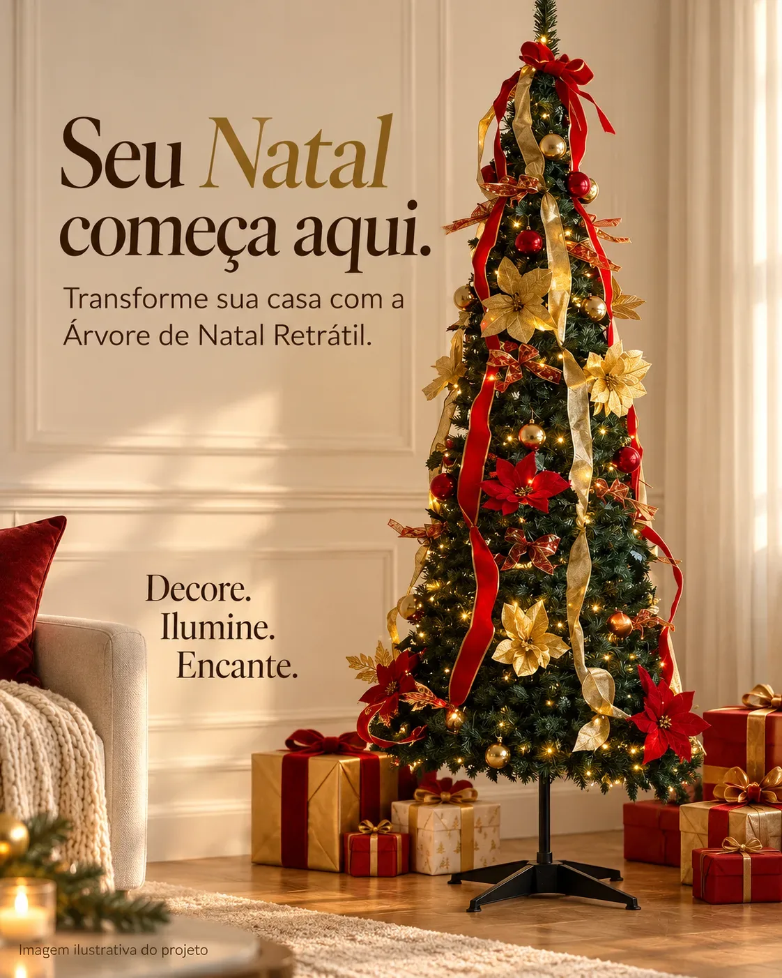Árvore de Natal Retrátil - Sem complicação na hora de montar.