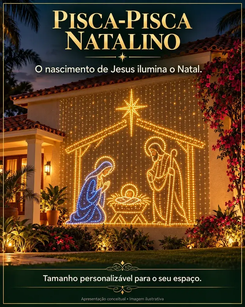 Pisca-Pisca Natalino Religioso – Presépio Iluminado em LED para Decoração de Natal