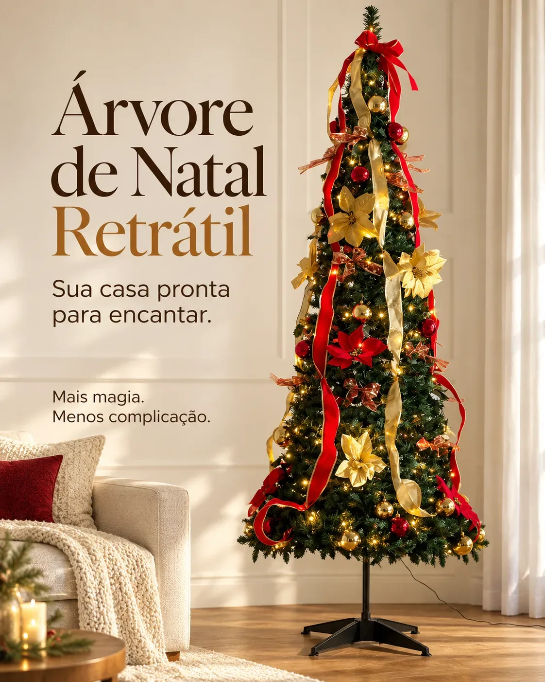 Árvore de Natal Retrátil - Sem complicação na hora de montar.