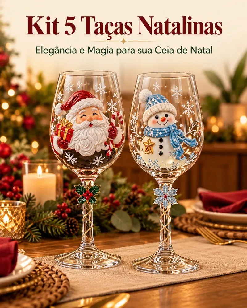 Kit 5 Taças Natalinas – Elegância e Magia para sua Ceia de Natal