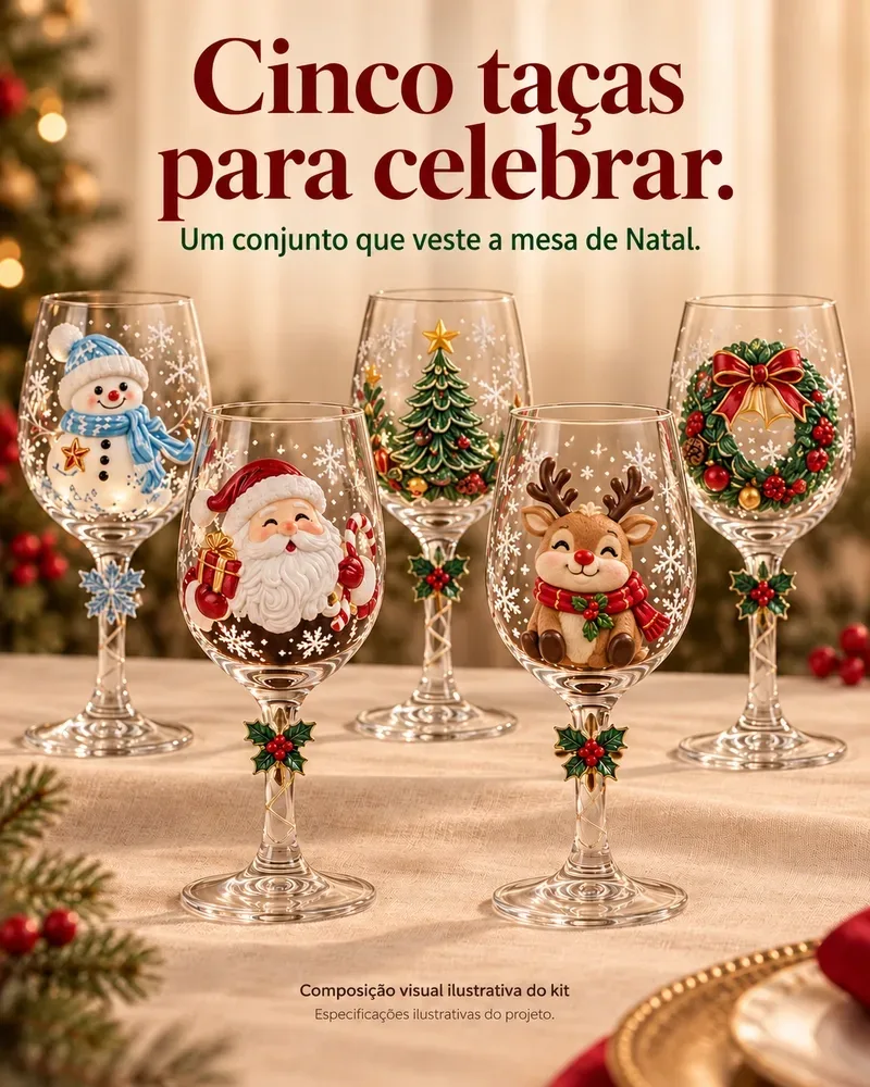 Kit 5 Taças Natalinas – Elegância e Magia para sua Ceia de Natal