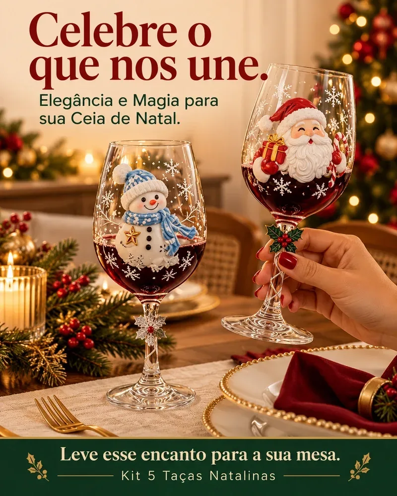Kit 5 Taças Natalinas – Elegância e Magia para sua Ceia de Natal
