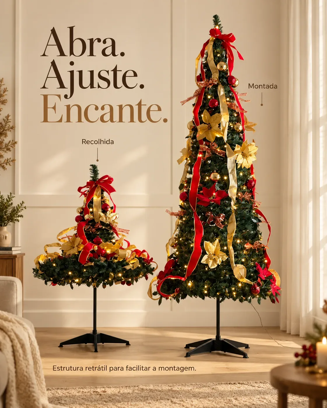 Árvore de Natal Retrátil - Sem complicação na hora de montar.